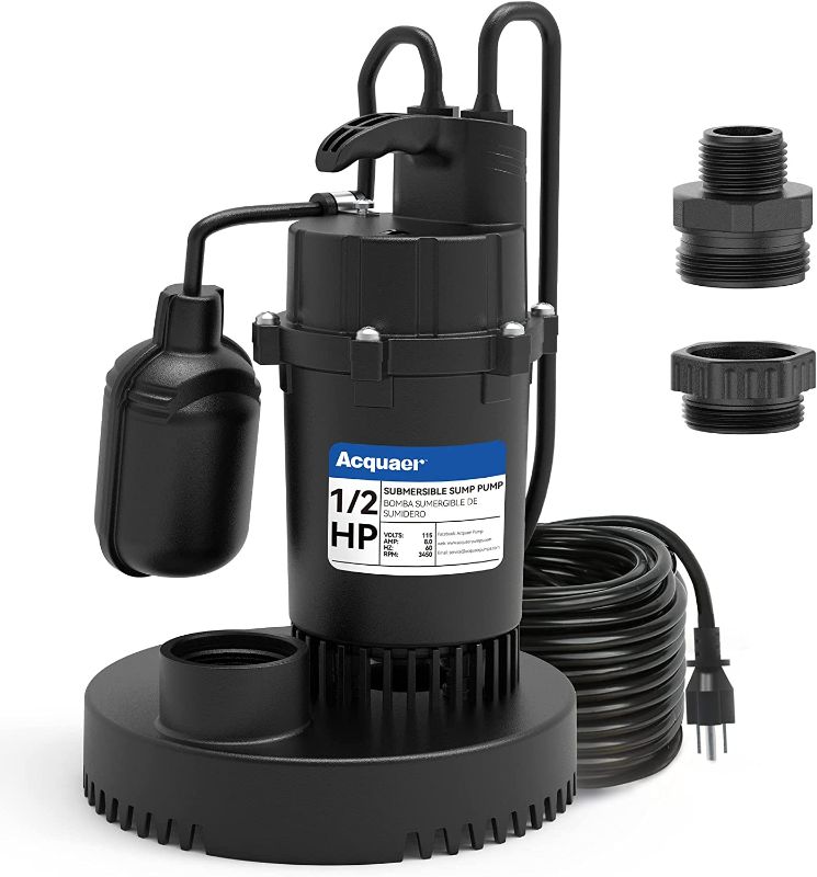 Photo 1 of Acquaer 1/2HP Sump Pump, 4060GPH Submersible Clean/Dirty Water Pump with Adjustable Float Switch for Garden Pool, Basement, Flooded House, Hot Tub and Irrigation, Max head 32 ft.