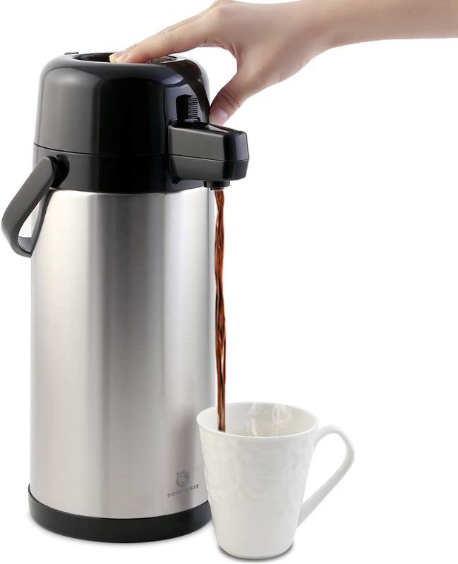 Photo 1 of Airpot Coffee Carafe - TOMAKEIT 3L(102 Oz) Airpot Beverage Dispenser Insulated Stainless Steel Large Coffee Thermal - Pump Action Airpot for Hot/Cold Wate