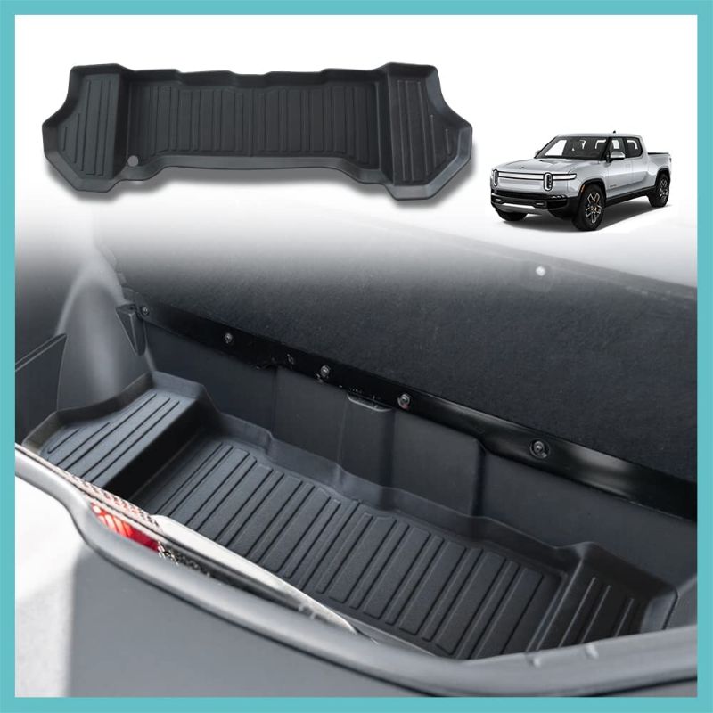 Photo 1 of BestEvMod for Rivian R1T R1S All-Weather Front Trunk Mat TPE Material Rubber Cargo Liner Compatible with Rivian R1T R1S 2022 2023 Accessories (Lower Layer)