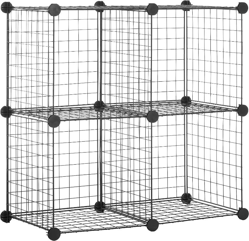 Photo 1 of Amazon Basics 4 Cube Wire Grid Storage Shelves, Stackable Cubes, Black, 14" x 14" x 14"
