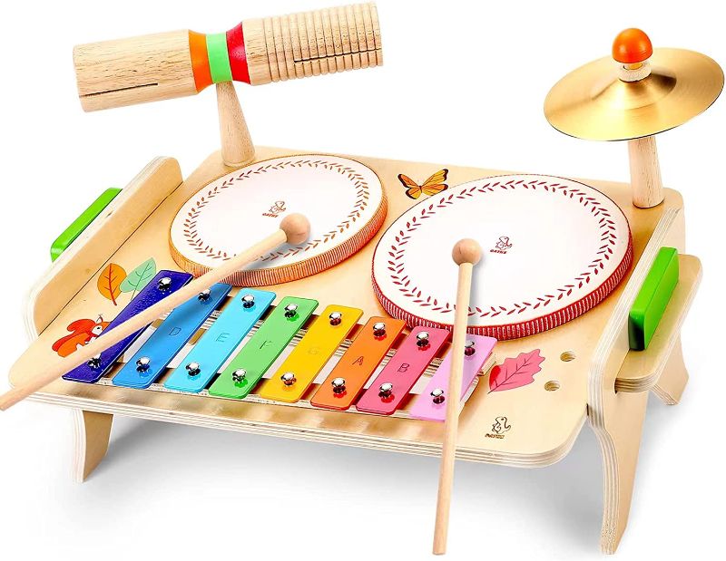 Photo 1 of oathx Kids Drum Set, Baby Musical Instruments Toys for Toddlers, 7 in 1 Wooden Xylophone Toddler Drum Set Percussion Instruments Musical Toys Birthday Gifts for Children Boys and Girls
