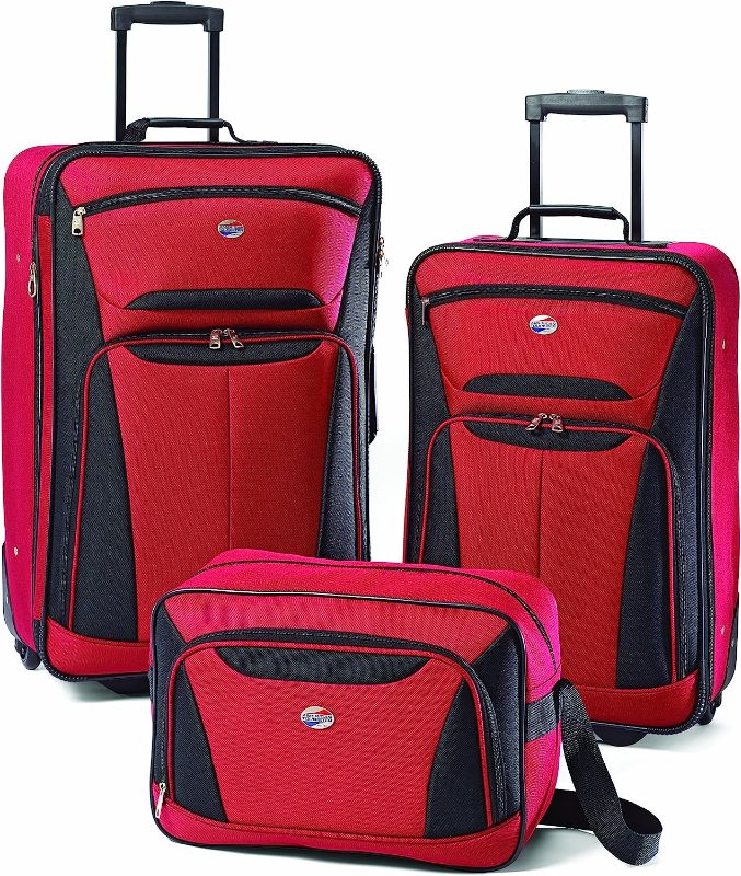 Photo 1 of American Tourister Fieldbrook II Softside Upright Luggage Set, Red/Black, 3-Piece (tote/21/25)

