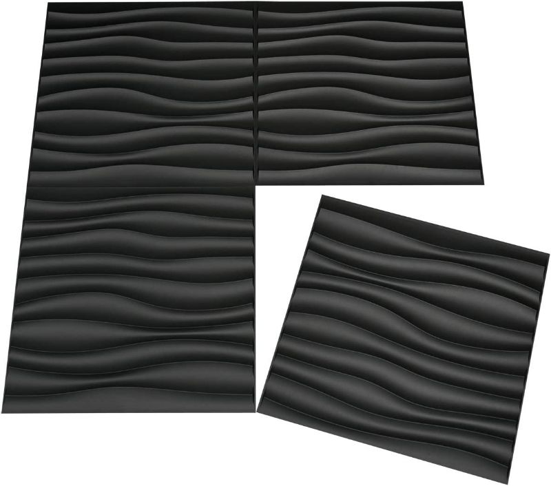 Photo 1 of Art3d PVC Wave Board Textured 3D Wall Panels, Black, 19.7" x 19.7" (12 Pack)