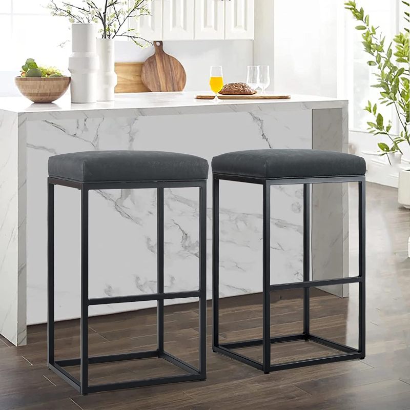 Photo 1 of ALPHA HOME 30" Bar Stool Counter Height Bar Stools with Footrest Pu Leather Backless Kitchen Dining Cafe Chair with Thick Cushion & Sturdy Chromed Metal Steel Frame Base for Indoor Outdoor,Black,2PC
