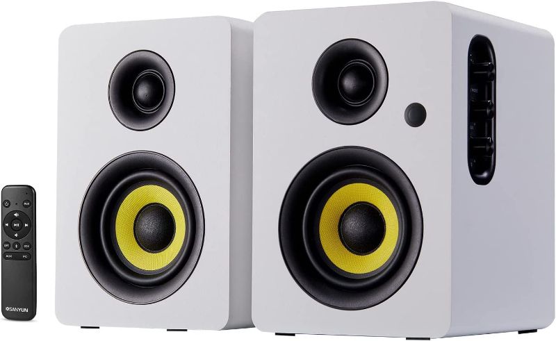 Photo 1 of Sanyun SW206 80W Active Dual-Mode Bookshelf Speakers, 4inch Studio Monitor and HiFi Mode, Optical Coaxial TRS Aux Bluetooth 5.0 USB with 24bit DAC, for Home Music System Turntable TV PC Desktop, White
