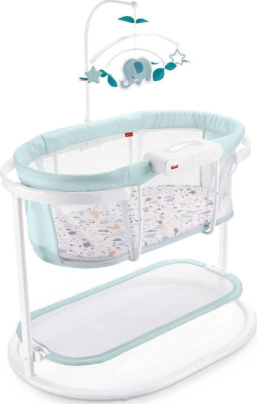 Photo 1 of Fisher-Price Baby Bedside Sleeper Soothing Motions Bassinet With Lights Music Vibrations & Overhead Mobile, Pacific Pebble

