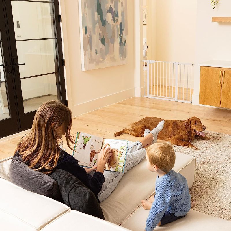 Photo 1 of Mom's Choice Awards Winner-Cumbor 29.7-46" Auto Close Baby Gate for Stairs, Easy Install Pressure/Hardware Mounted Dog Gates for The House Indoor, Easy Walk Thru Wide Safety Pet Gates for Dogs, White