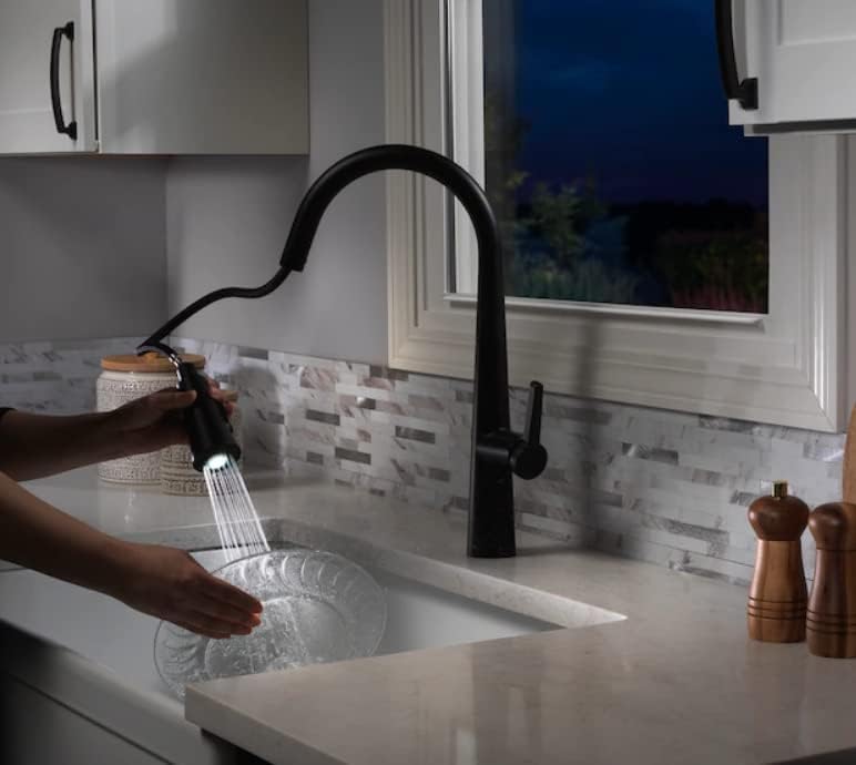 Photo 1 of Allen + roth Bryton Matte Black 1-Handle Deck-Mount Pull-Down Handle Kitchen Faucet (Deck Plate Included)
