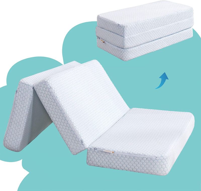 Photo 1 of Hush Hutting Pack and Play Mattress Topper, Trifold Pack n Play Mattresses for Travel, Foldable Memory Foam Playpen Mattress with Washable Cover, Portable Baby Mattress, 38"x26"x3", Includes Carry***HAS GREEN STAIN***