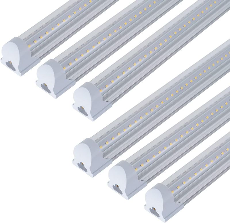 Photo 1 of 6 Pack LED T8 Integrated Shop Light for Workshop, V Shaped Clear Cover 9FT 50W Daylight White 6oook Linkable Triple Rows LED Integrated Tube Light for Warehouse and Basement with On/Off Switch Cable
