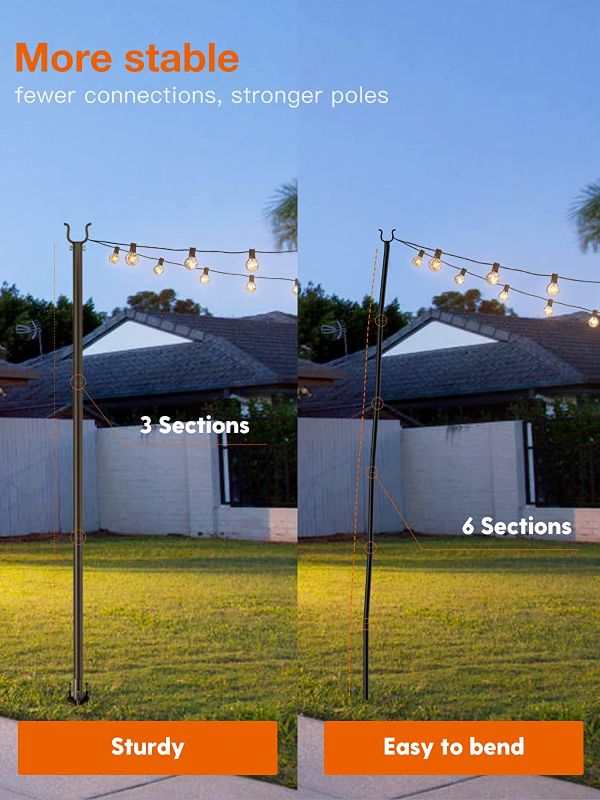 Photo 1 of 
addlon 4 Pack String Light Poles Pro 10ft, Aluminum Waterproof Harder Outdoor Poles with Hooks for Hanging String Lights for Patio, Garden, Wedding, Parties - Classic Black