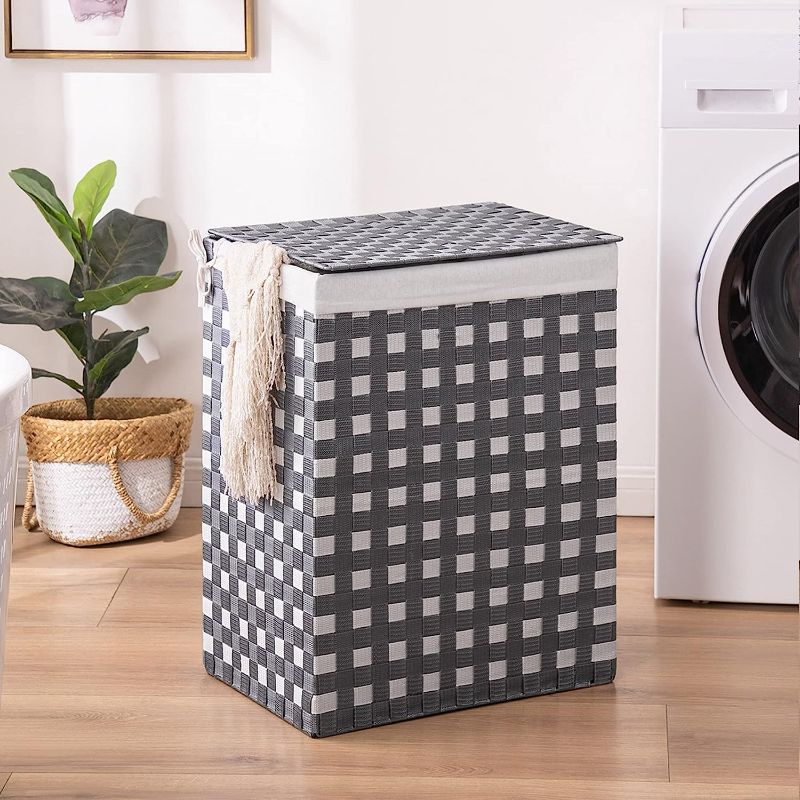 Photo 1 of YOUDENOVA Handwoven Laundry Basket Hamper with Removable Liner Bag and Lid, Collapsible Clothes hamper with Handle, Grey