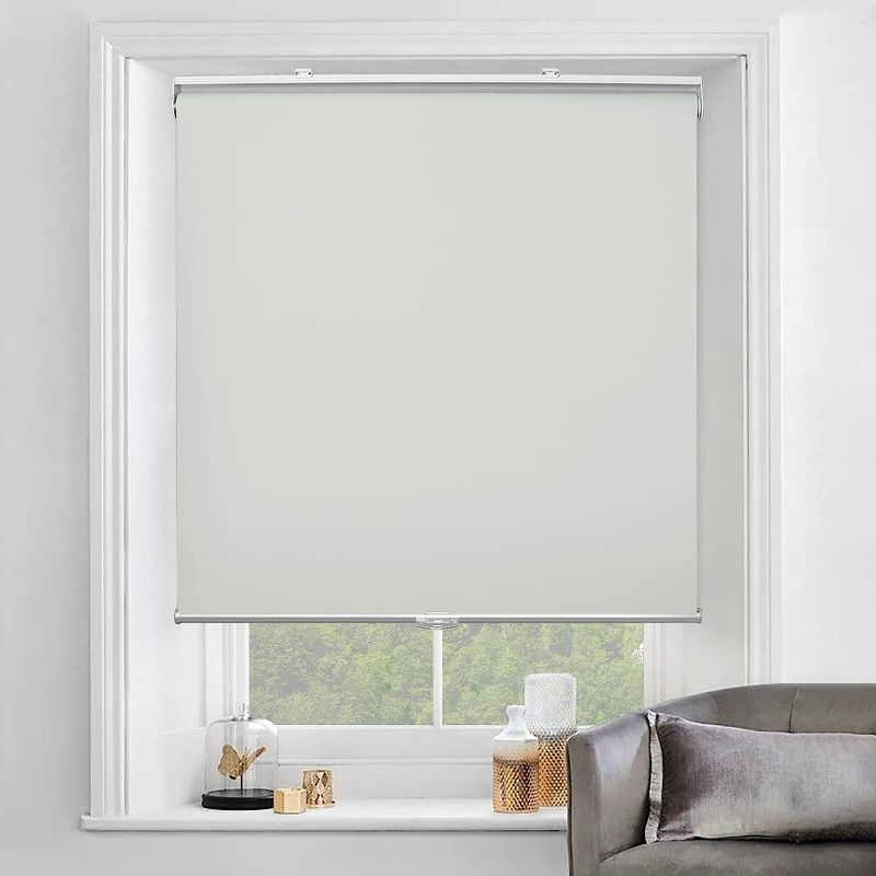Photo 1 of 100% Blackout Cordless Roller Window Shades, Window Blinds with Thermal Insulated, UV Protection Waterproof Fabric, Blinds for Home and Office (Light Grey - 24" W x 72" H)