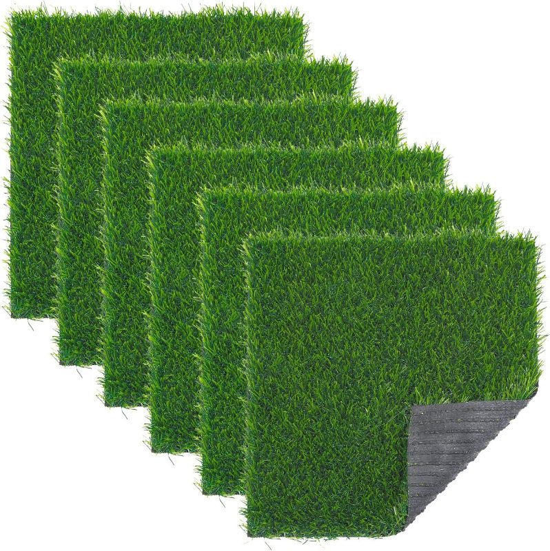 Photo 1 of Artificial Grass Squares Mat 8 Pcs 12"x12" Outdoor Fake Grass Turf Grass Patch Tiles Faux Grass Rug Small with Drainage Holes Grass Rug for Pets Patio Wall Decor