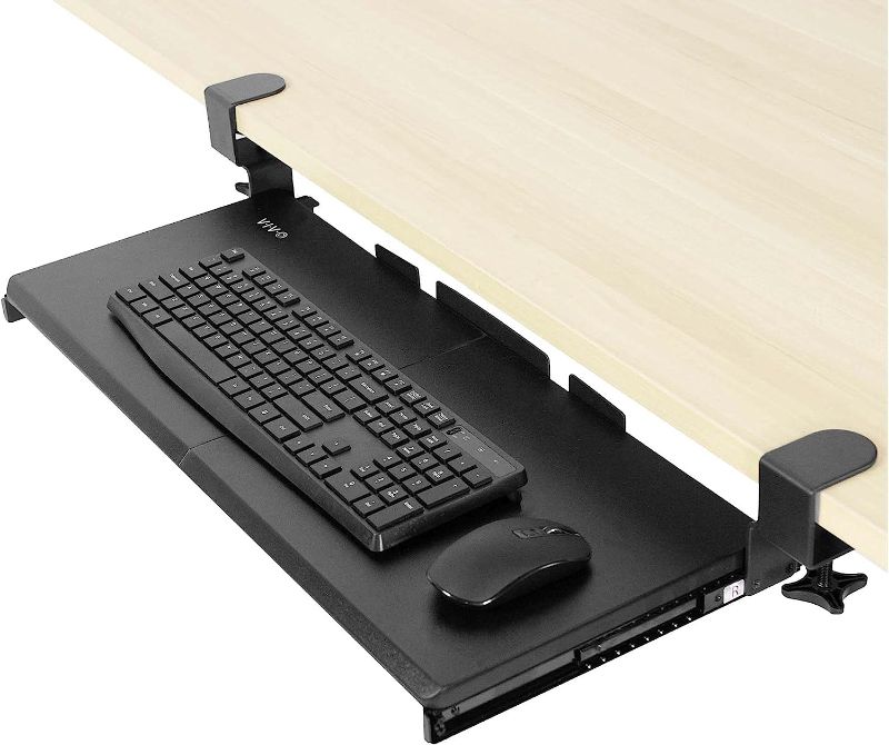 Photo 1 of Large Keyboard Tray Under Desk Pull Out with Extra Sturdy C Clamp Mount System, 27 (33 Including Clamps) x 11 inch Slide-Out Platform Computer Drawer...