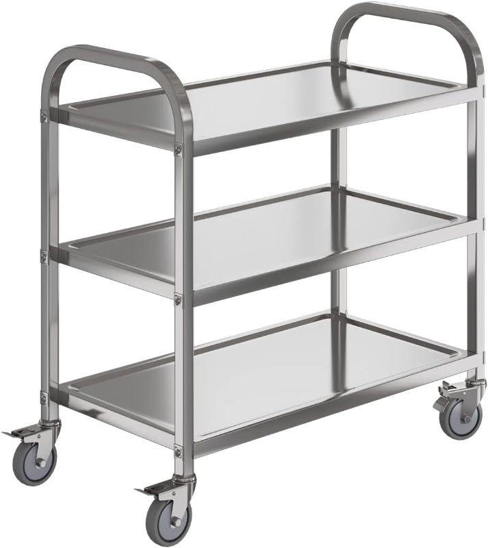 Photo 1 of Amarite 3 Shelf Stainless Steel cart,400 lbs,1MM Thick?Serving cart with Wheels, Household, Service Trolley,360°Rotation Storage Shelf with Locking Wheels 29.5 * 15.7 * 37.4'' L*W*H S