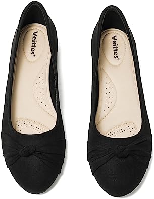 Photo 1 of Veittes Women's Flat Shoes - Round Toe Casual Cute Suede Office Ballerina Shoes.