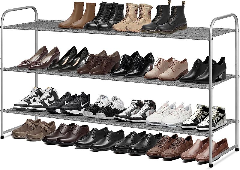 Photo 1 of MISSLO Long 3 Tier Shoe Rack for Closet Shoe Organizer Storage Stackable Wide Shoe Shelf Holds 24 Pairs of Men Sneakers, Women Heels, Boots, Grey