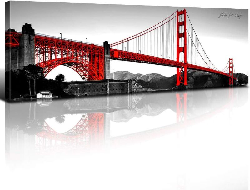 Photo 1 of 
Golden Gate Bridge Wall Art for Living Room Red Wall Decor Black and White Bedroom Artwork USA Cityscape San Francisco Canvas Pictures City Poster Office...