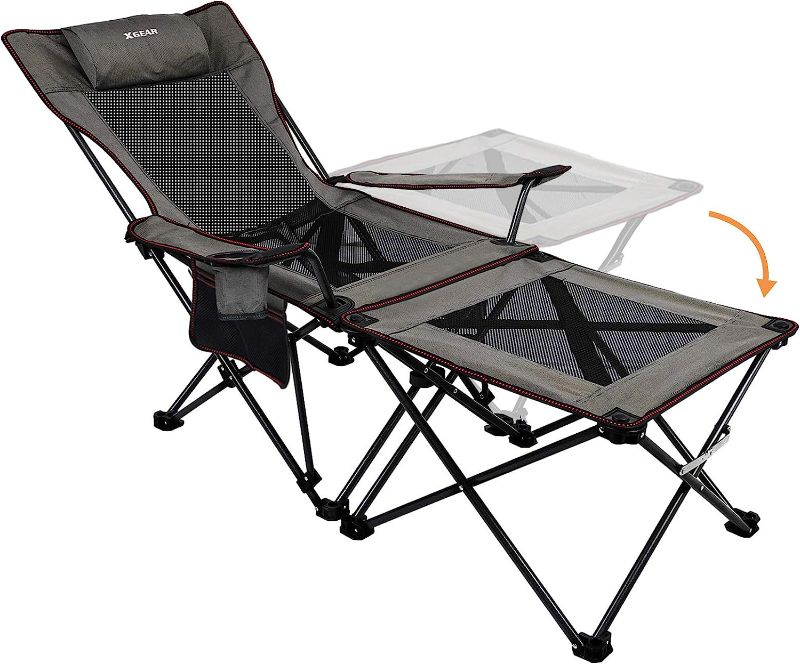 Photo 1 of 
XGEAR 2 in 1 Folding Camping Chair Portable Lounge Chair with Detachable Table for Camping Fishing Beach and Picnics (Grey)