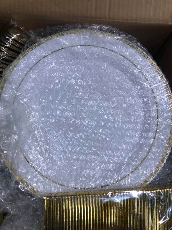 Photo 4 of 600 Piece Wedding Party Plates Disposable Dinnerware Set 100 Guests -By Zulzzy -100 Gold Plastic Plates, 100 Gold Salad Plates, 100 Gold Plastic Silverware Set, 100 Gold Plastic Cups*PLATES**
