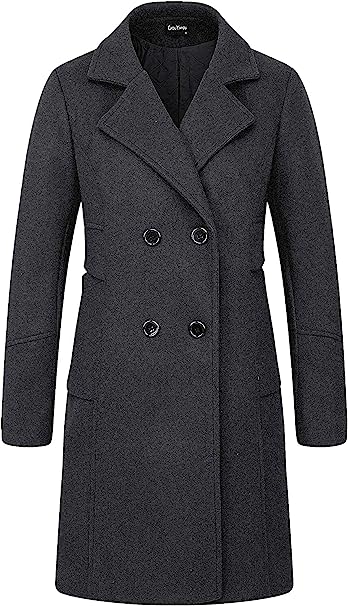 Photo 1 of chouyatou Women's Basic Essential Double Breasted Mid-Long Wool Blend Pea Coat XL
