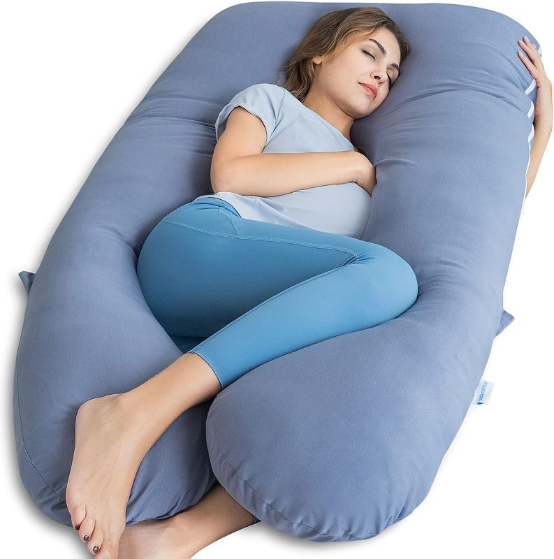 Photo 1 of QUEEN ROSE Cooling Pregnancy Pillows, U Shaped Silky Maternity Pillow for Pregnant Women, 55 Inch Pregnancy Body Pillow for Sleeping, Back Pain Relief and Pregnant Legs, Hips, Belly Support, Blue
