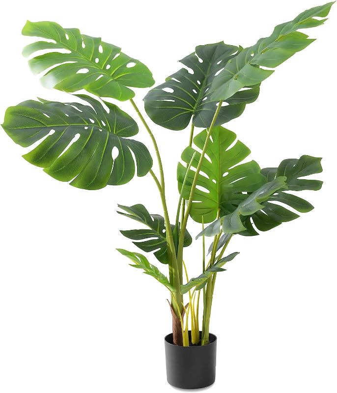 Photo 1 of Artificial Tree-Faux Plants Indoor Outdoor- Keloteven 4FT Artificial Monstera Fake Tall Tree 11 Leaves - Artificial Plants for Home Decor, Office, Living Room and Pito Decoration, MD120