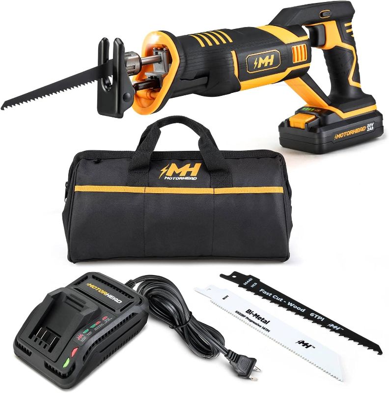 Photo 1 of 20V ULTRA Cordless Reciprocating Saw, Lithium-Ion, Tool-Free Blade Change & Guard, 1” Stroke, 0-3000 SPM, Variable Speed Trigger, 2Ah Battery, Quick Charger, Bag, 2 Blades, USA-Based