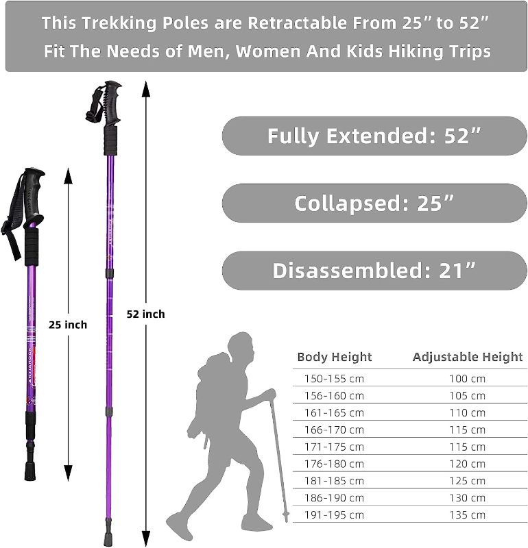 Photo 1 of Aihoye Hiking Trekking Poles, 2 Pack Collapsible,Lightweight, Anti Shock, Hiking or Walking Sticks,Adjustable Hiking Pole for Men and Women