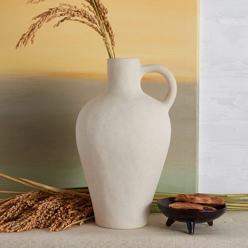 Photo 1 of BlossoME Antique Ceramic White Vase for Home Décor, Stoneware Jug for Room Centerpiece, Rustic, Farmhouse and Vintage Pottery Gifts, Matte