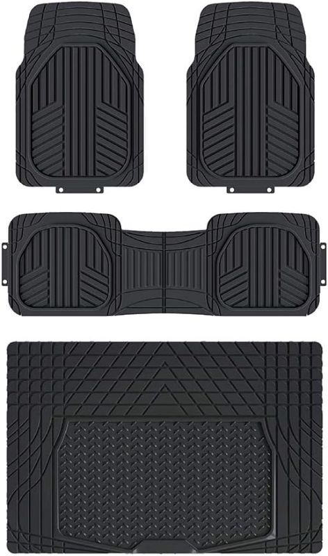 Photo 1 of Basics 4-Piece All-Weather Protection Heavy Duty Rubber Floor Mats Set with Cargo Liner for Cars, SUVs, and Trucks?Black,Universal Trim to Fi