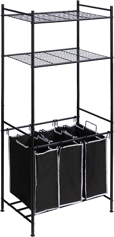 Photo 1 of ALIMORDEN 3-Section Laundry Sorter, Dirty Clothes Basket Rack, Hampers for Laundry, Hang Clothes Cacks and Dirty Clothes Baskets, Laundry Organizer, Black