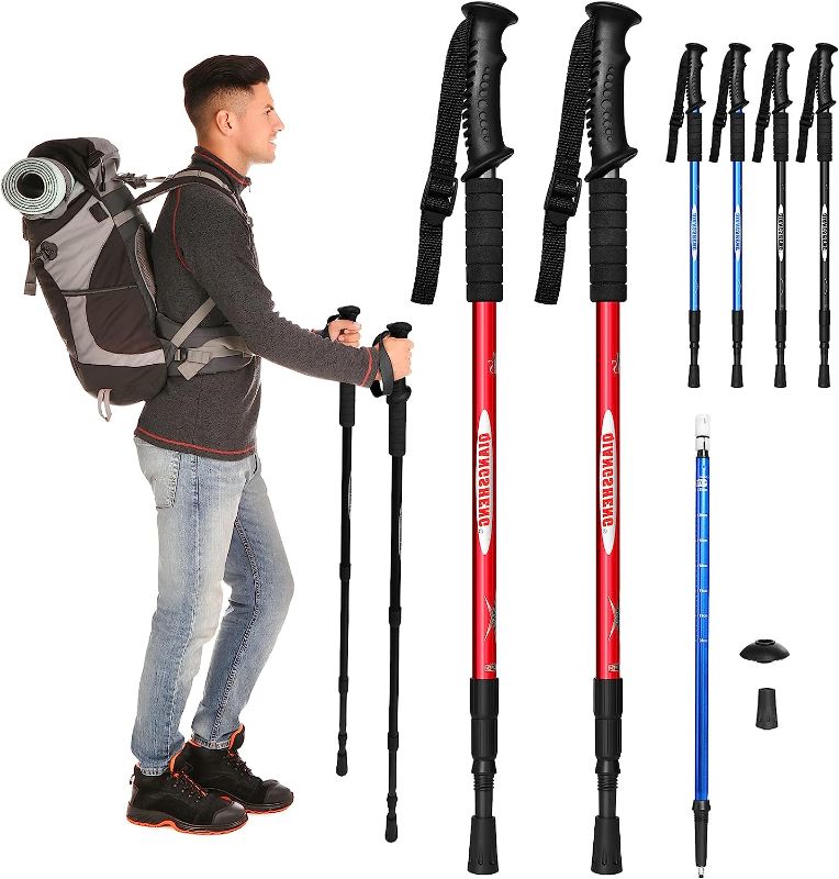 Photo 1 of alking Stick Lightweight Hiking Poles with Anti Shock Quick Lock System Adjustable Trekking Poles Nordic Telescopic Hiking Stick Aluminum Alloy...