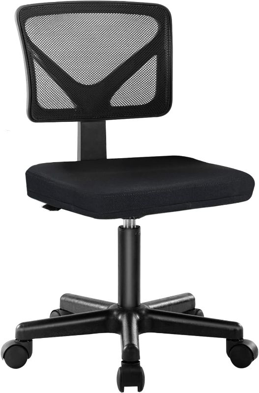 Photo 1 of Swivel Computer Office Mesh Desk Chair Armless Small Desk Chair Adjustable Black Computer Task Chair No Armrest Mid Back Home Office Chair for Small Spaces