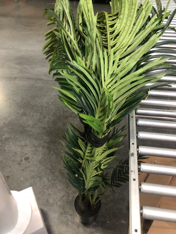 Photo 2 of Artificial Areca Palm Tree 5 Feet Fake Tropical Palm Plant,Perfect Faux Dypsis Lutescens Plants in Pot for Indoor Outdoor Home Office Garden Modern...