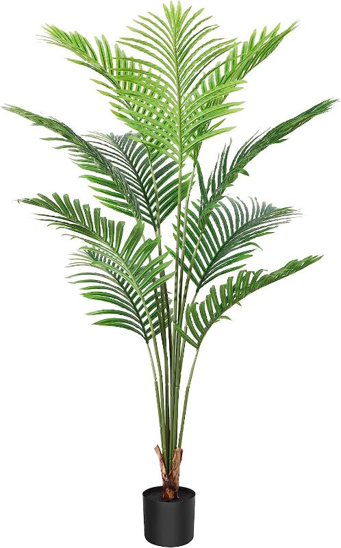 Photo 1 of Artificial Areca Palm Tree 5 Feet Fake Tropical Palm Plant,Perfect Faux Dypsis Lutescens Plants in Pot for Indoor Outdoor Home Office Garden Modern...