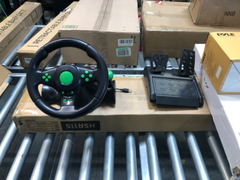 Photo 1 of SZYUYU Racing Steering Wheel with Pedals/Paddles Shifter and Vibration for PS4/ PS3/ XBOX One/XBOX 360/Switch/Android/PC (Green)
