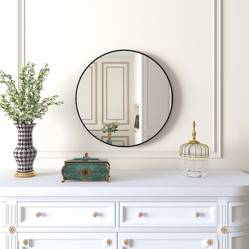 Photo 1 of Beauty4U 16" Wall Circle Mirror for Bathroom, Small Black Round Mirror for Wall, 16 inch Hanging Round Mirror for Living Room, Vanity, Bedroom