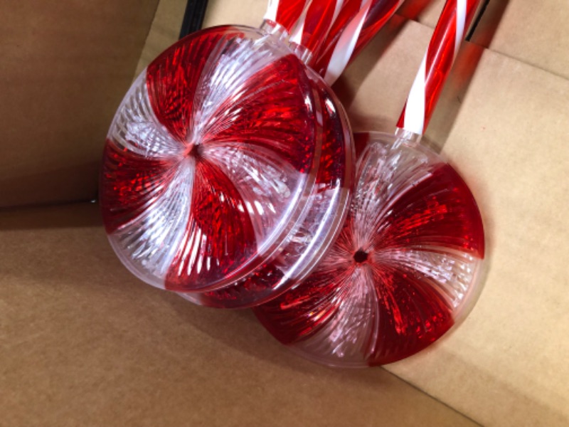 Photo 3 of Christmas Lollipop Path Lights, Outdoor Christmas Decorations with 8 Lighting Modes, Waterproof Peppermint Candy Cane Led Light for Yard, Garden, 4PC