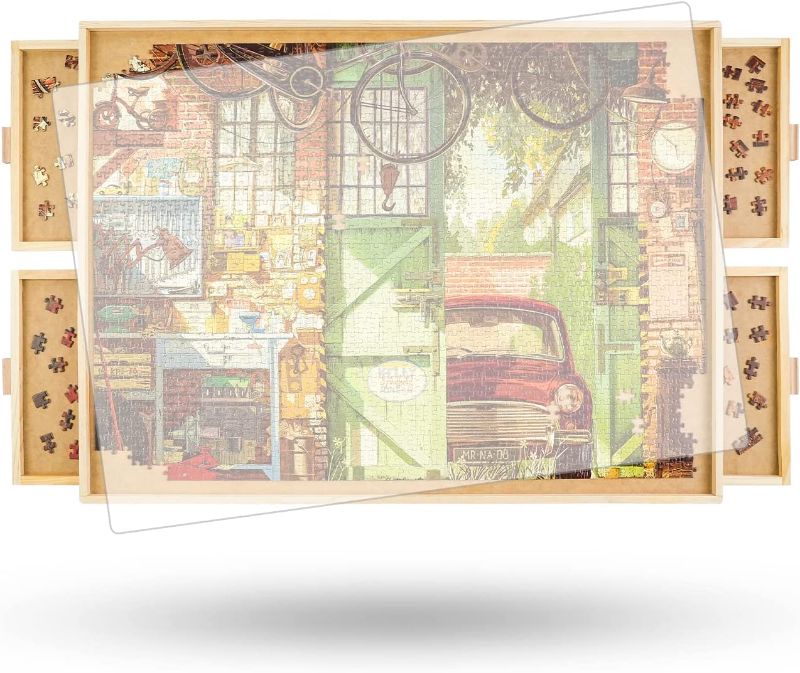 Photo 1 of ALL4JIG 1500 Piece Rotating Puzzle Board with Drawers and Cover,26"x35"Portable Wooden Jigsaw Puzzle Table for Adults Portable,Lazy Susan Spinning Puzzle Boards