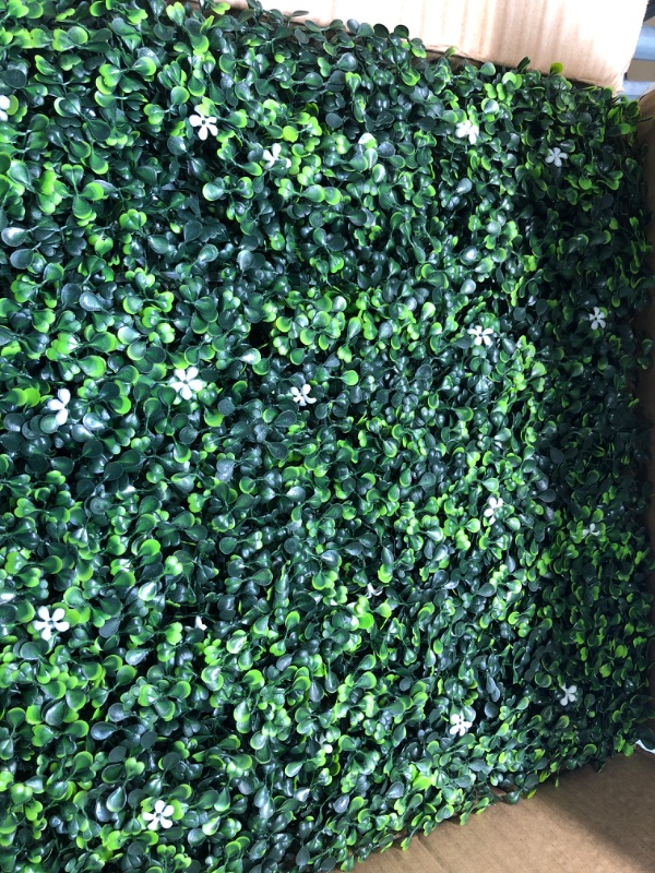 Photo 2 of 6pcs 10 x 10 Inch Grass Wall Panels Artificial Boxwood Panels with Flowers Greenery Wall Fake Grass Wall Boxwood Backdrop UV Protected Privacy Hedge...