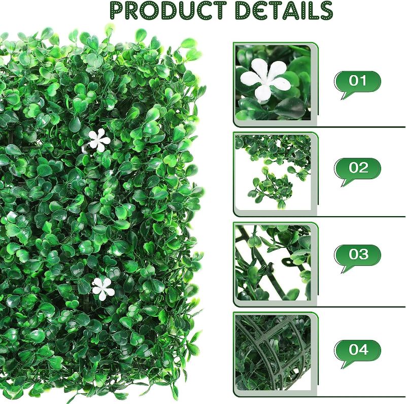 Photo 1 of 6pcs 10 x 10 Inch Grass Wall Panels Artificial Boxwood Panels with Flowers Greenery Wall Fake Grass Wall Boxwood Backdrop UV Protected Privacy Hedge...