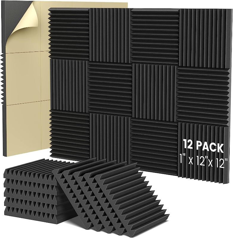 Photo 1 of Acoustic Foam Panels,1" X 12" X 12" Self-Adhesive Sound Proof Foam Panels,Acoustic Panels Absorb Noise Quickly,High Density Soundproof Wall Panels for Gaming Room,Home Studio(12 Pack Black)