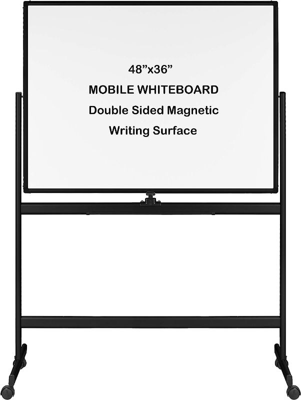 Photo 1 of Mobile Whiteboard 48” x 36”, 360° Reversible Double Sided Magnetic Dry Erase Board with Portable Rolling Stand on Wheels, Easel Standing Board with...