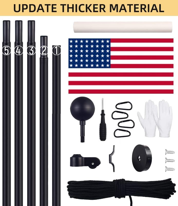 Photo 1 of 20 FT Sectional Flag Pole Kit, Heavy Duty Residential Flagpole, Outdoor Inground Thicken Adjustable Height Aluminum Flagpole with Golden Ball Top, 3x5...