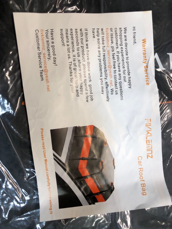 Photo 1 of FIVKLEMNZ Car Rooftop Cargo Carrier 15 Cubic, Waterproof Roof Bag Top Luggage Storage Carriers for All Vehicle with/Without Rack Cross Bar Including Anti-Slip Mat+ 8 Reinforced Straps+ 4 Door Hooks Classic Version 15 Cubic Feet