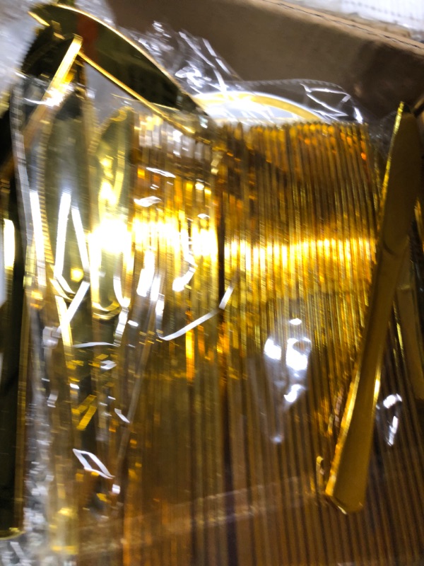 Photo 1 of 600 Pieces Gold Disposable Plates for 100 Guests, Plastic Plates for Party, Wedding, Dinnerware Set of 100 Dinner Plates, 100 Salad Plates, 100 Spoons, 100 Forks, 100 Knives, 100 Cups