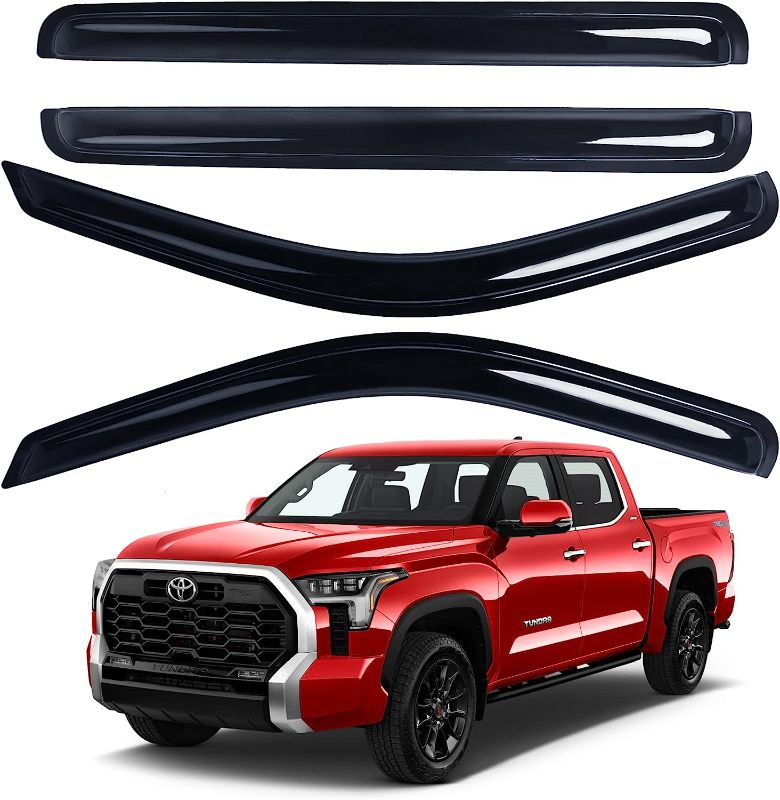 Photo 1 of AUXKO Window Rain Guard for Toyota Tundra Crewmax 2022 2023 Tape-On Shatterproof Sun Smoke Guard Vent Visor Side Wind Deflectors Accessories for Toyota Tundra