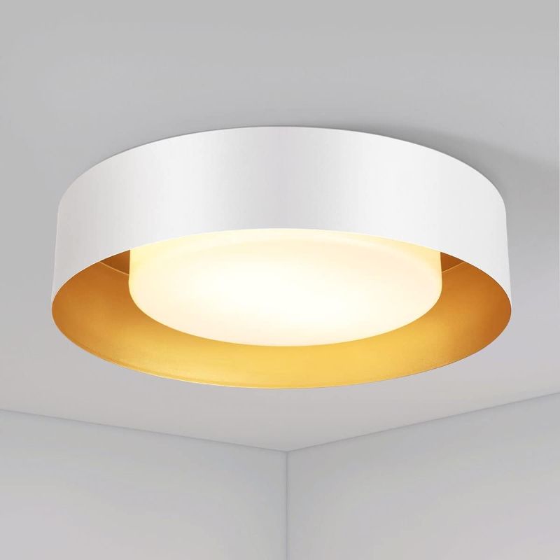 Photo 1 of Yasince Modern White and Gold Flush Mount Ceiling Lights, 16.5" Minimalist Drum Round Ceiling Lighting, Acrylic Close to Ceiling Light Fixtures for Living Room, Bedroom, Dining Room, Kitchen, Hallways
